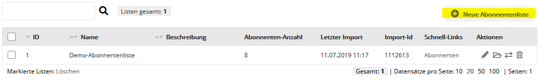 Abonnentenlisten in EOS Newslettertool